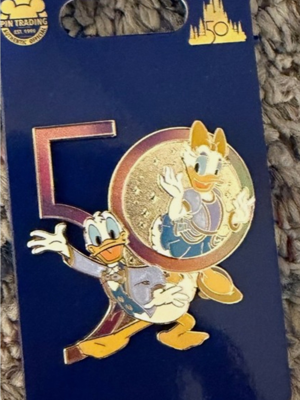 Disney Donald & Daisy 50th Anniversary Pin - Blue, Gold, Purple